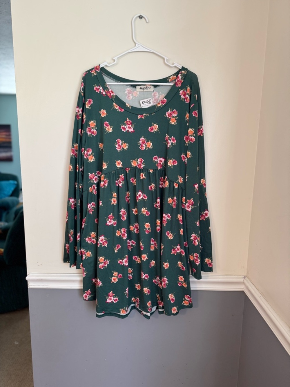 Haptics Dark Green Floral Midi Dress with Pink Blooms size 2X
